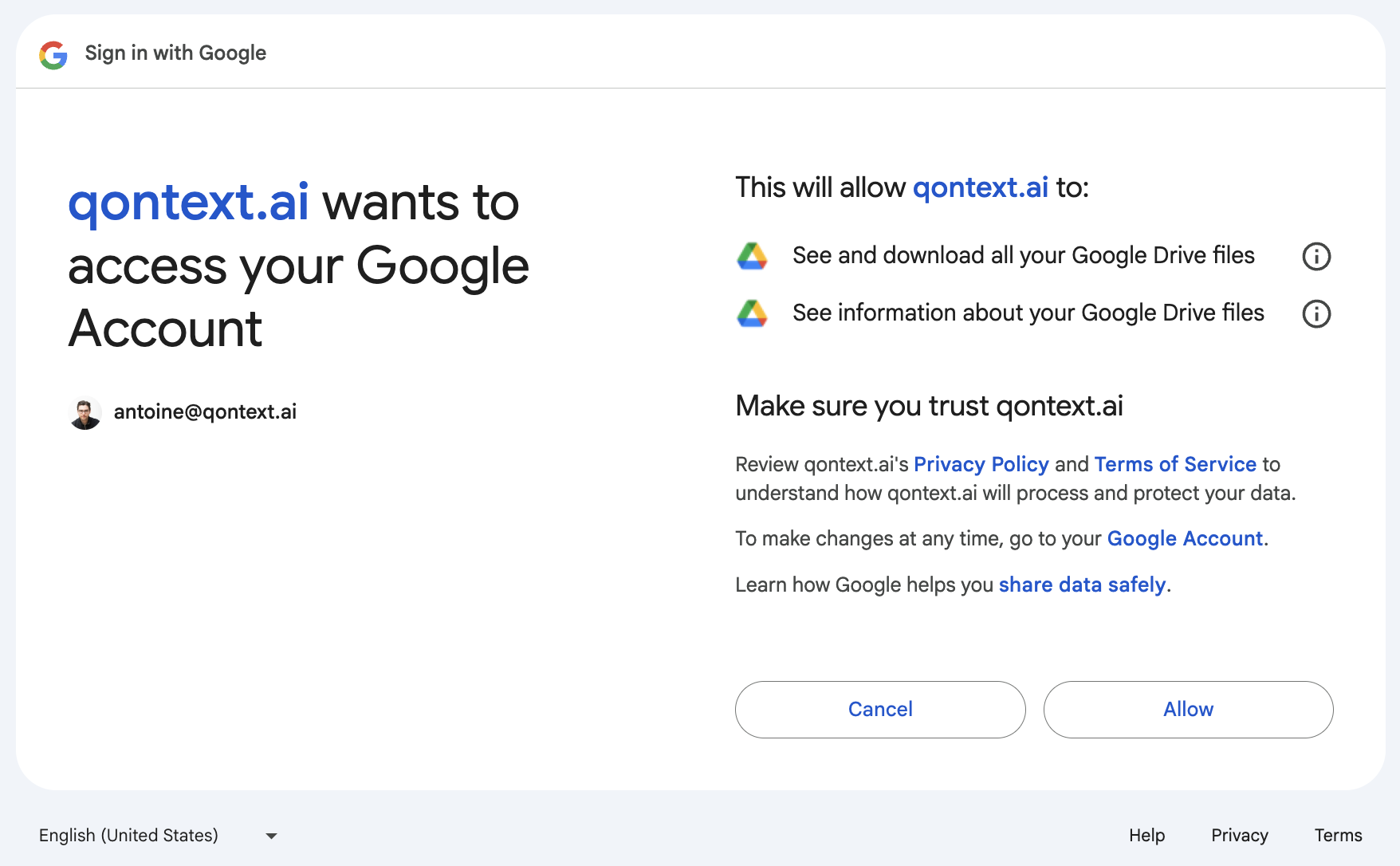 Google account selection screen