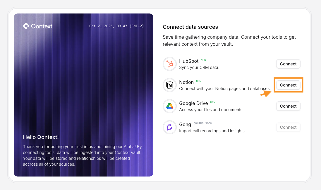 Qontext Notion connection modal