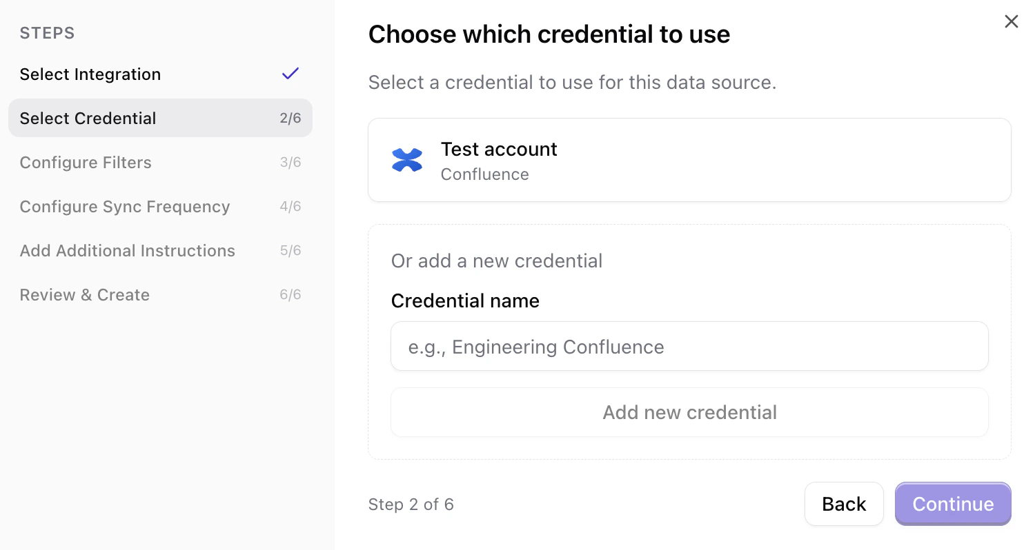 Choose an existing credential or add a new one
