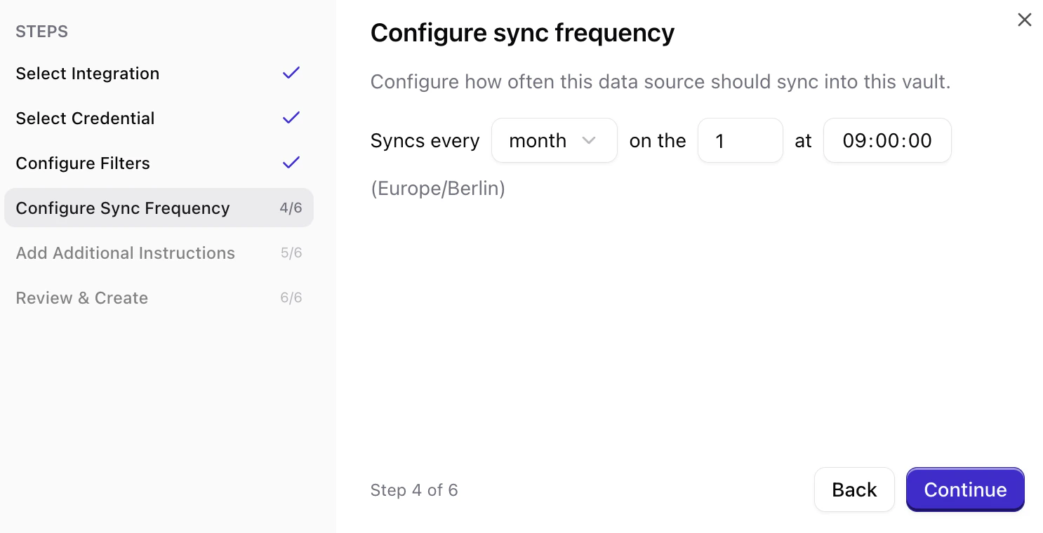 Sync frequency settings
