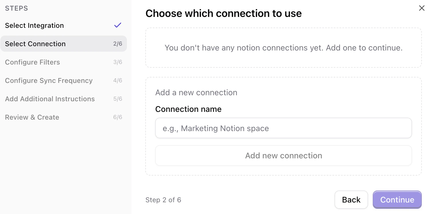 Notion page selection