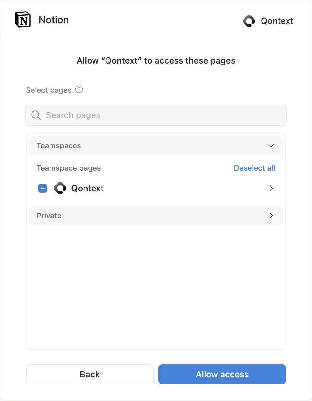 Notion page selection
