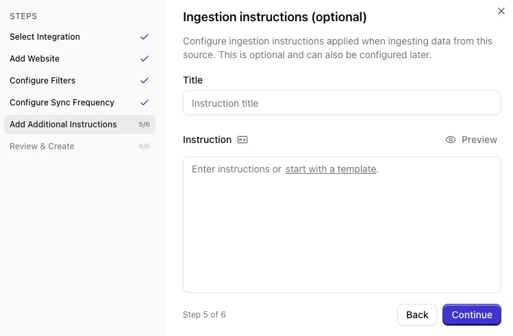 Ingestion instructions field