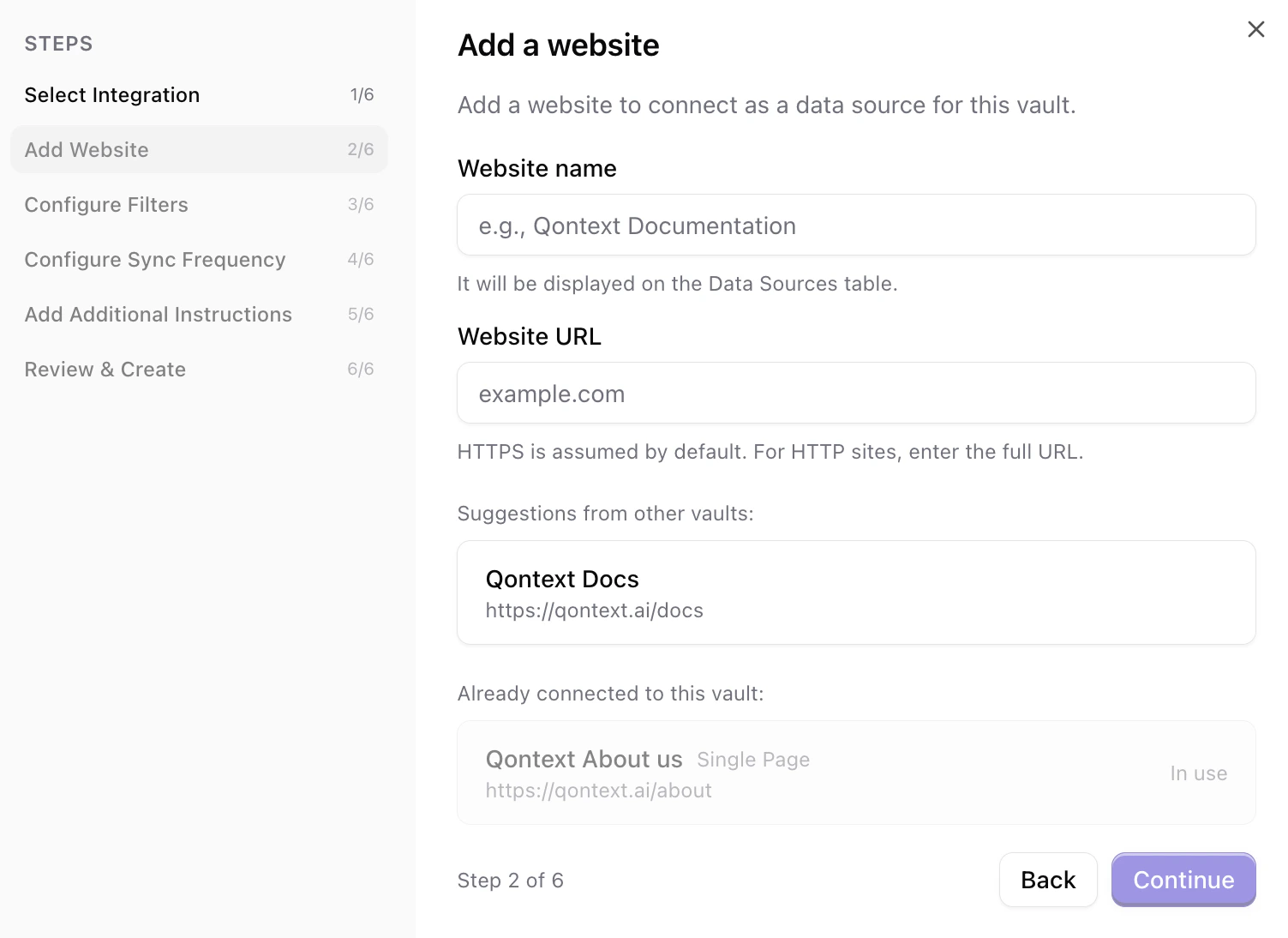 Add a website URL and name
