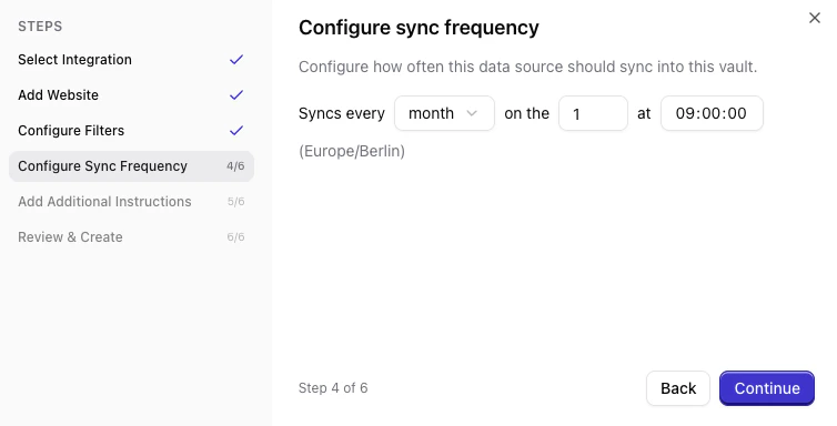 Sync frequency settings