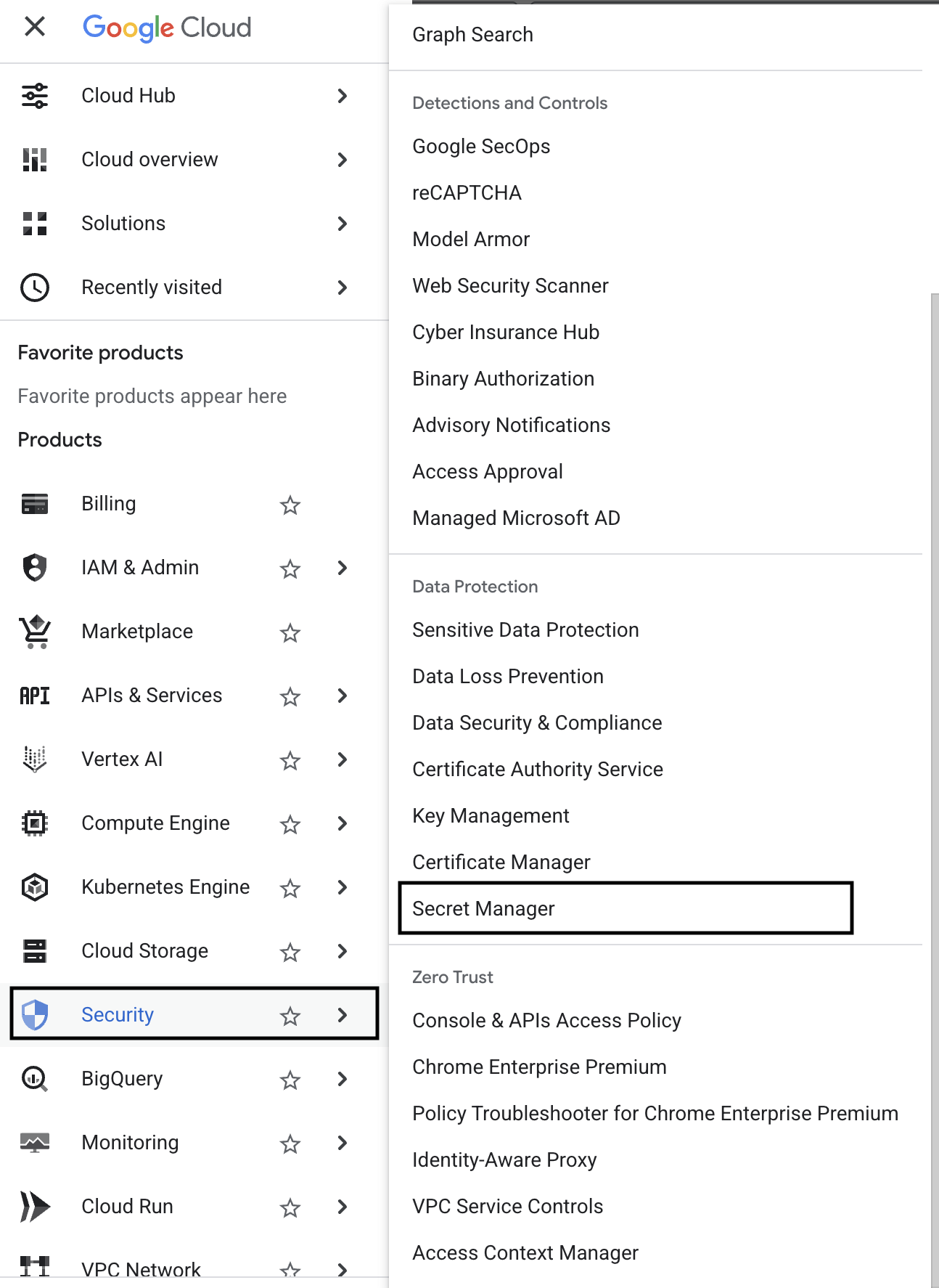 Secret manager navigation