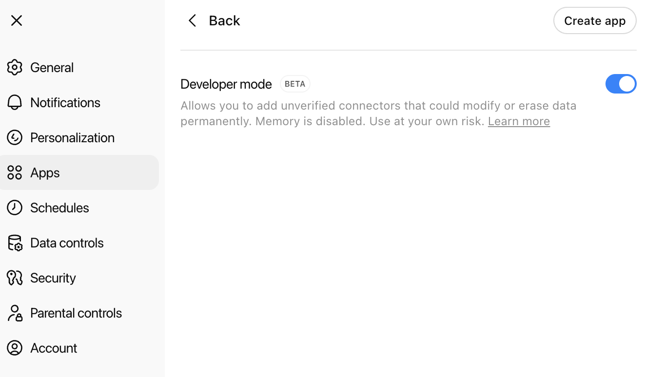 ChatGPT Apps and Advanced Settings