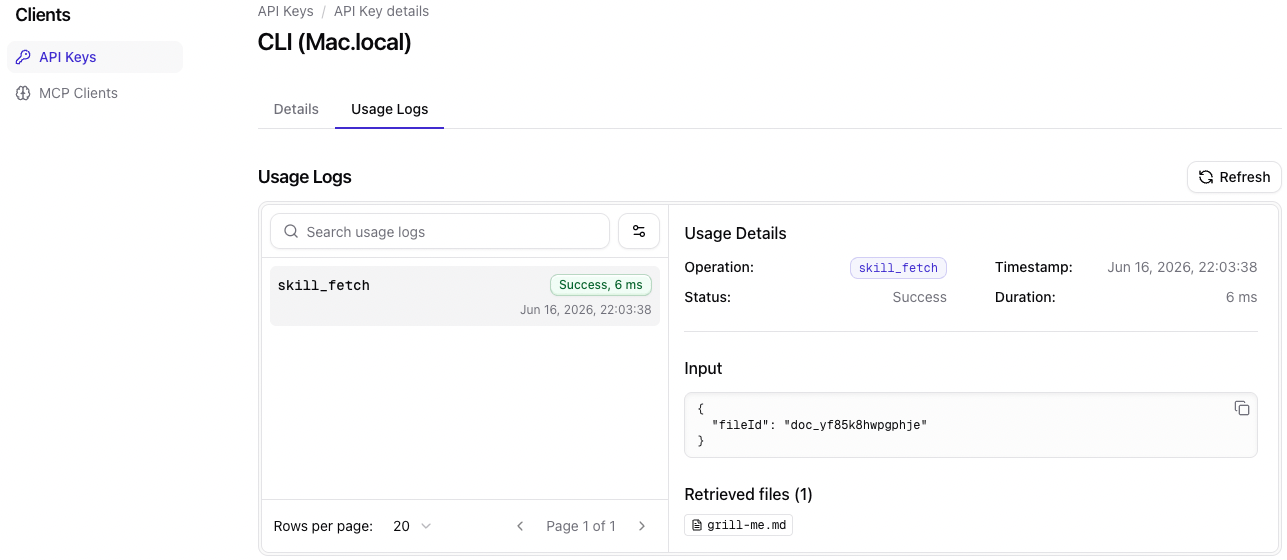 Qontext API Key Retrieval Logs Qontext API Key Retrieval Logs