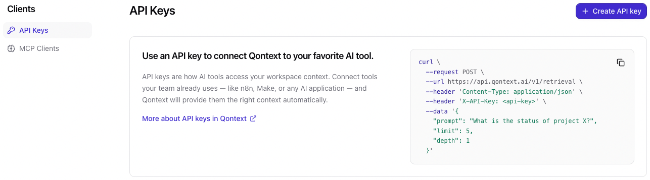 Qontext Add API Key Qontext Add API Key