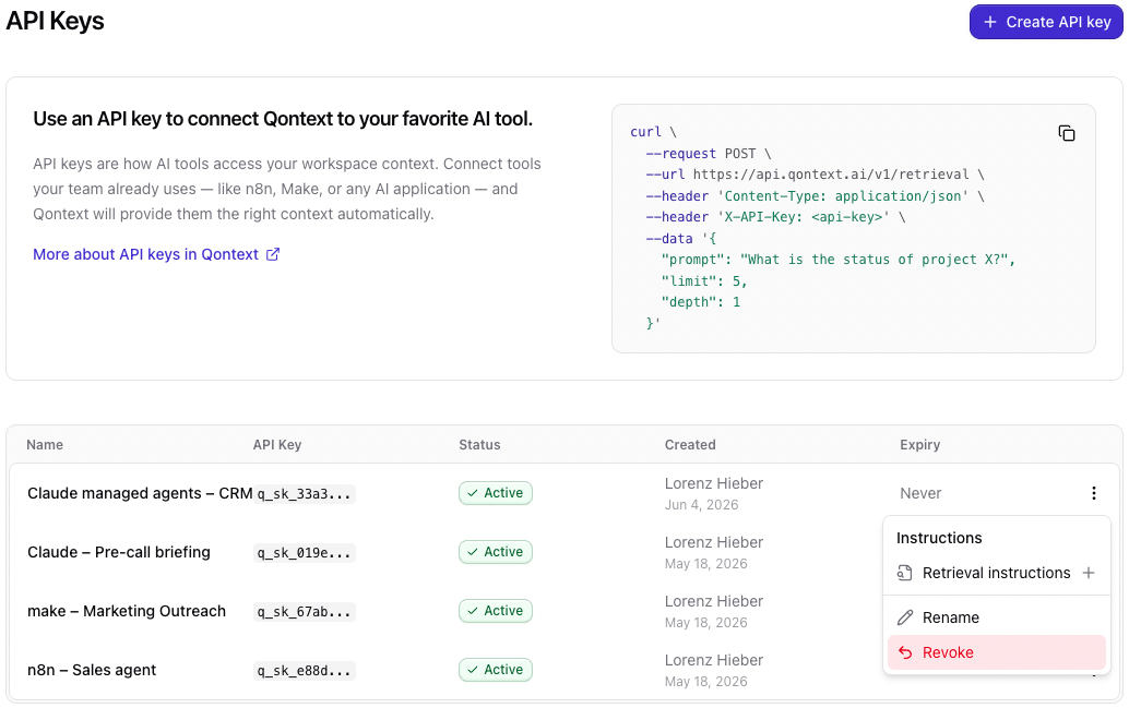 Qontext Revoke API Key