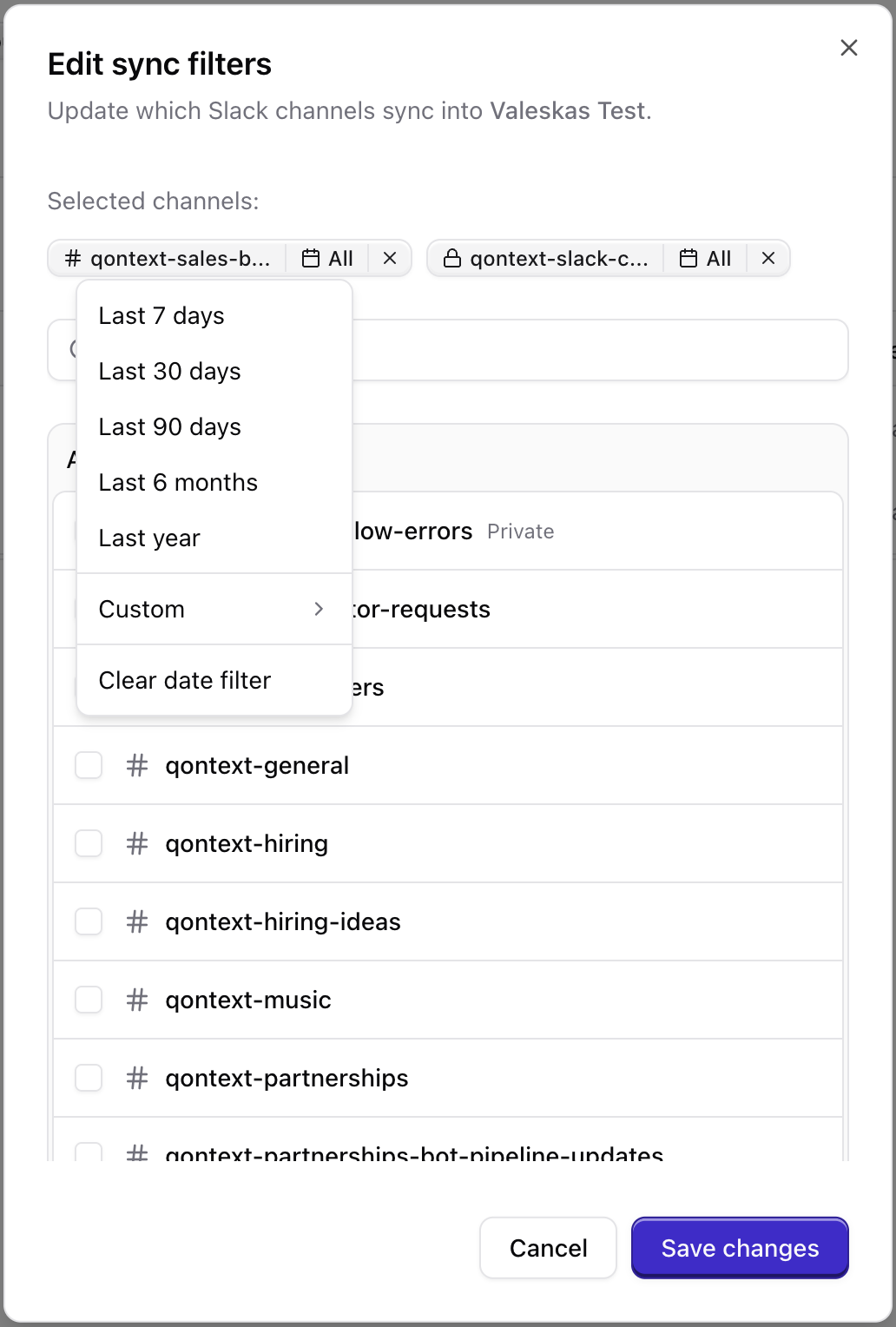 Slack time filter by date