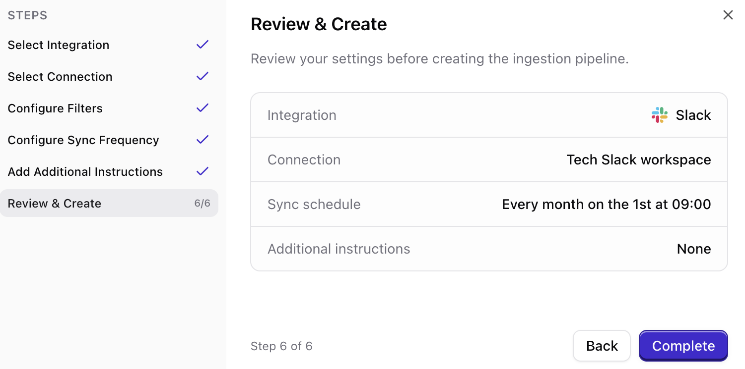 Review summary and create Slack connection