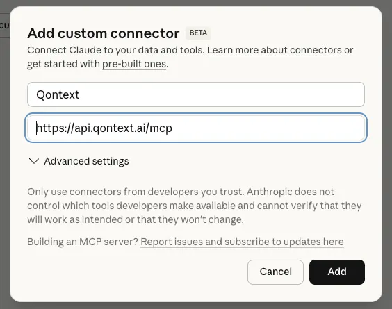 Add connector modal