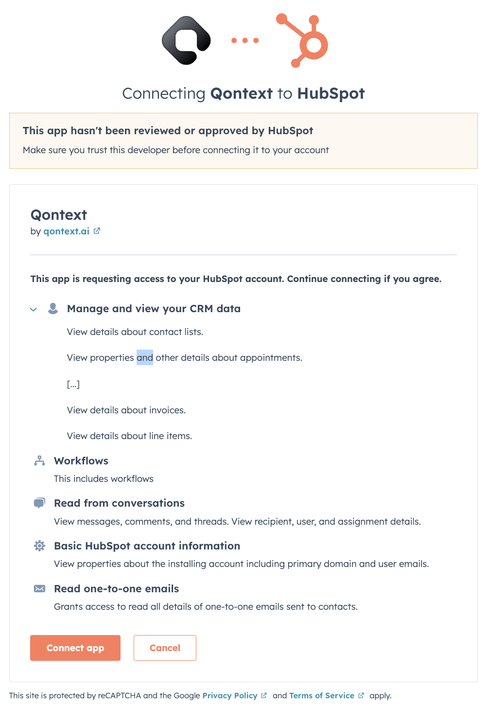HubSpot App Scopes Acknowledgement