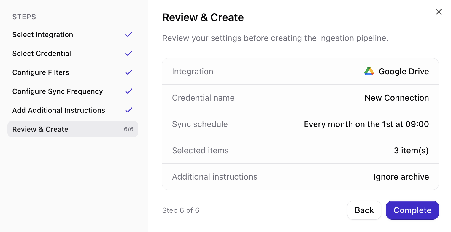 Review summary and create connection