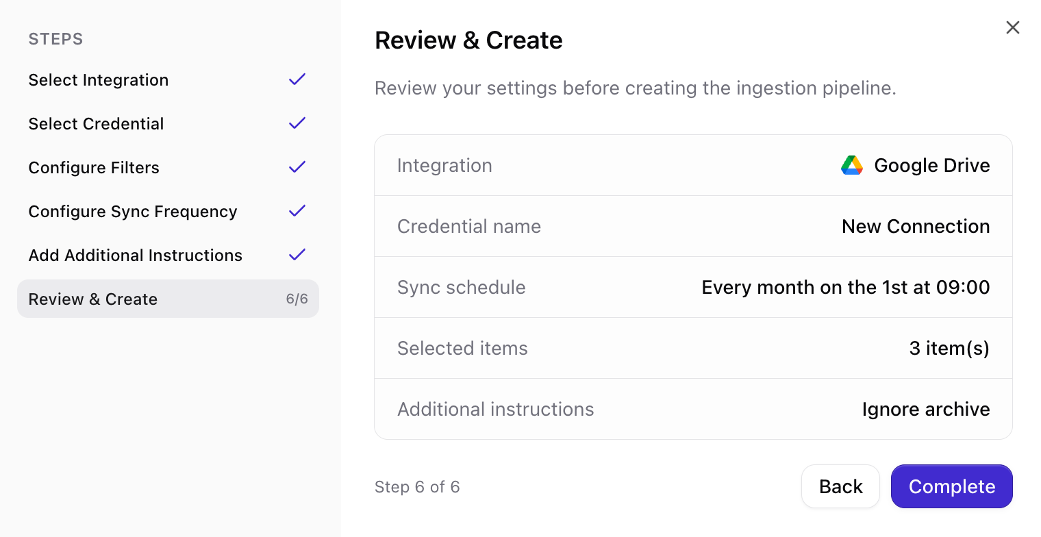Review summary and create connection