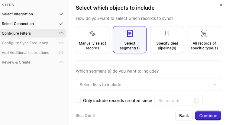Choose HubSpot lists or segments