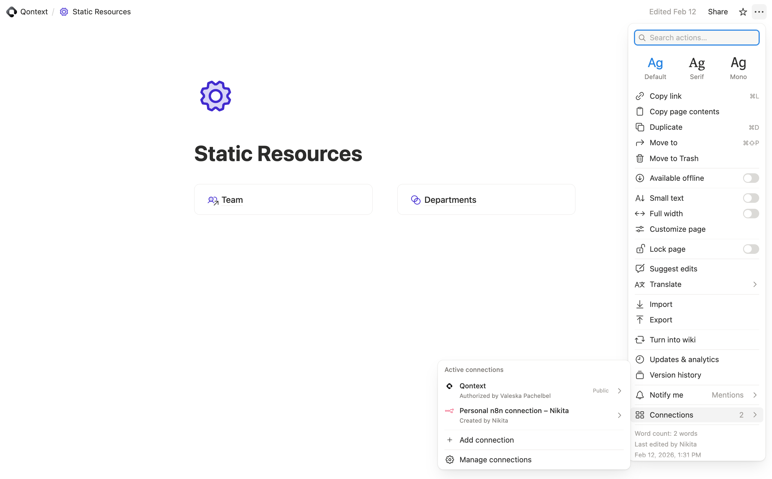 Notion page share dialog for Qontext
