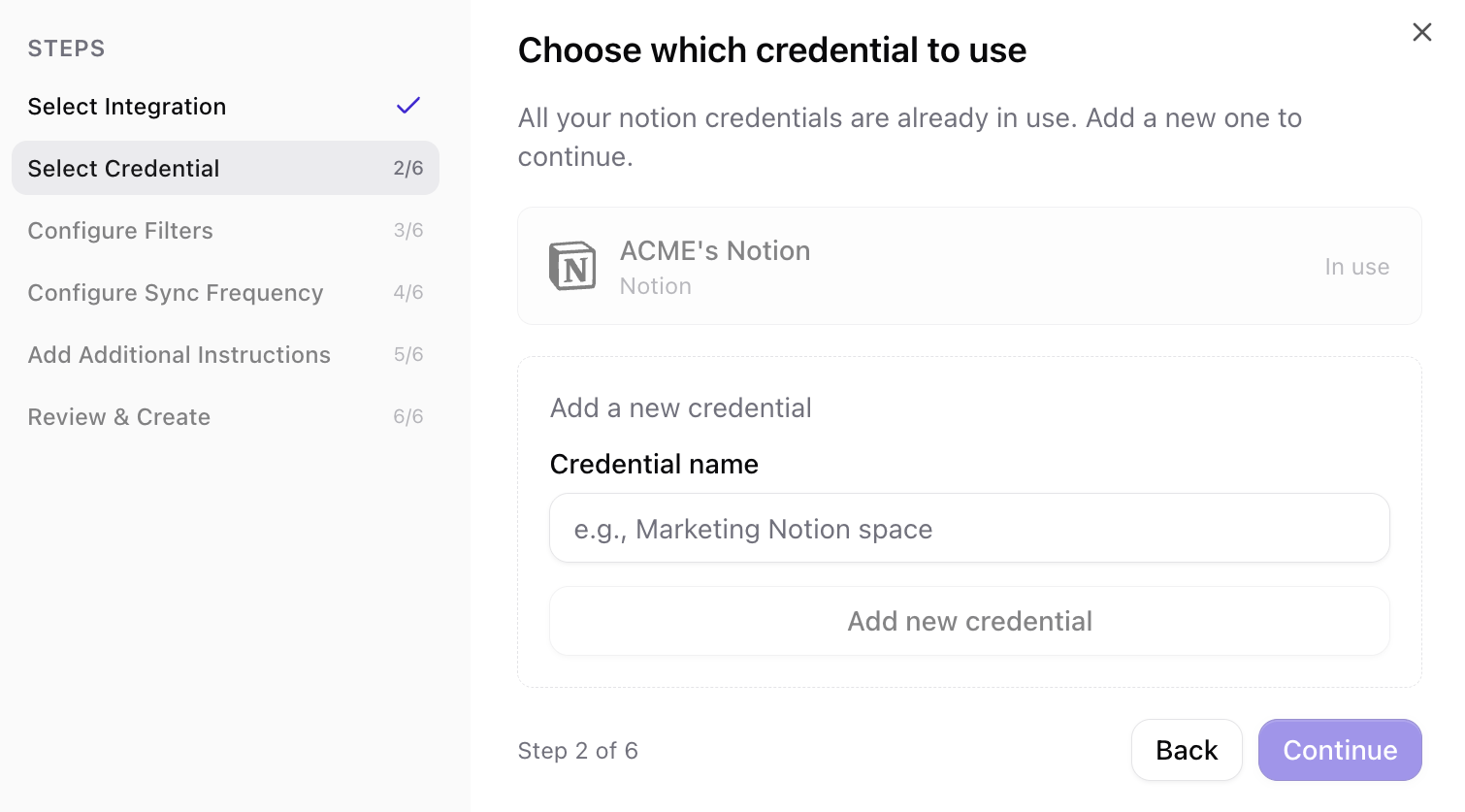 Notion page selection