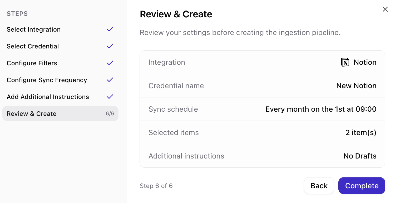 Review summary and create connection