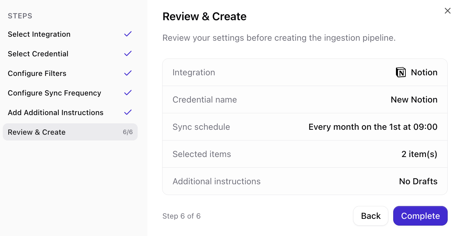 Review summary and create connection