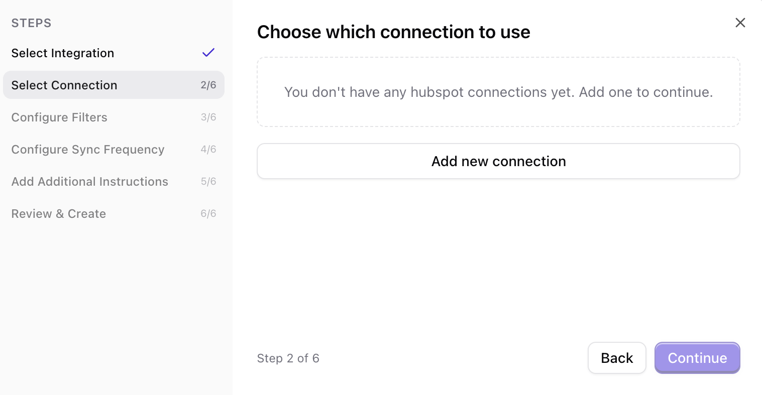 Choose an existing connection or create a new one