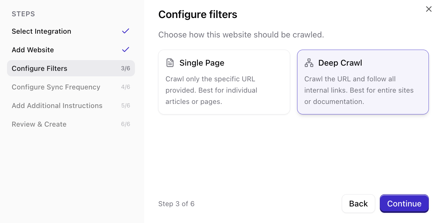 Choose between Single Page and Deep Crawl
