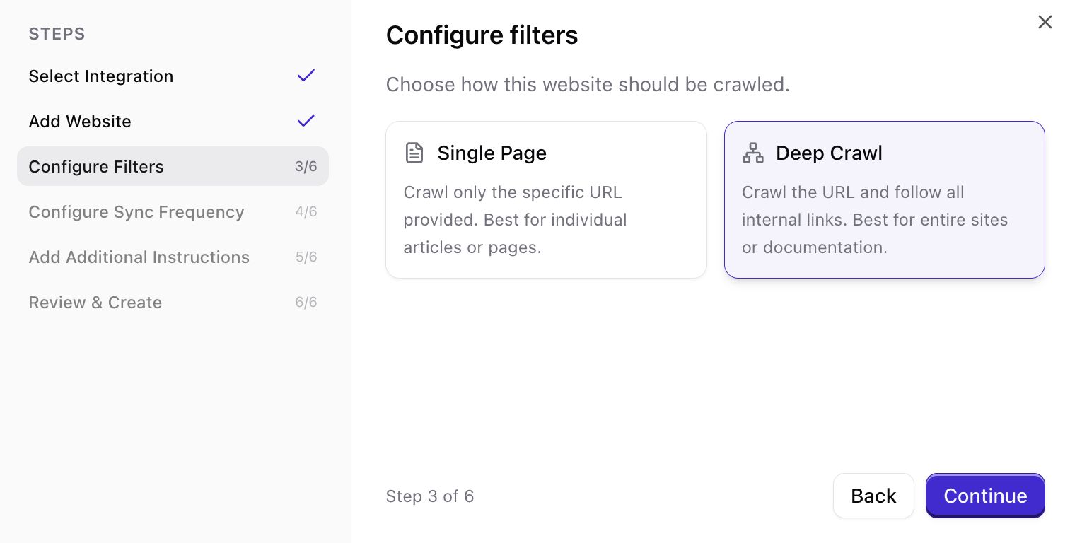 Choose between Single Page and Deep Crawl