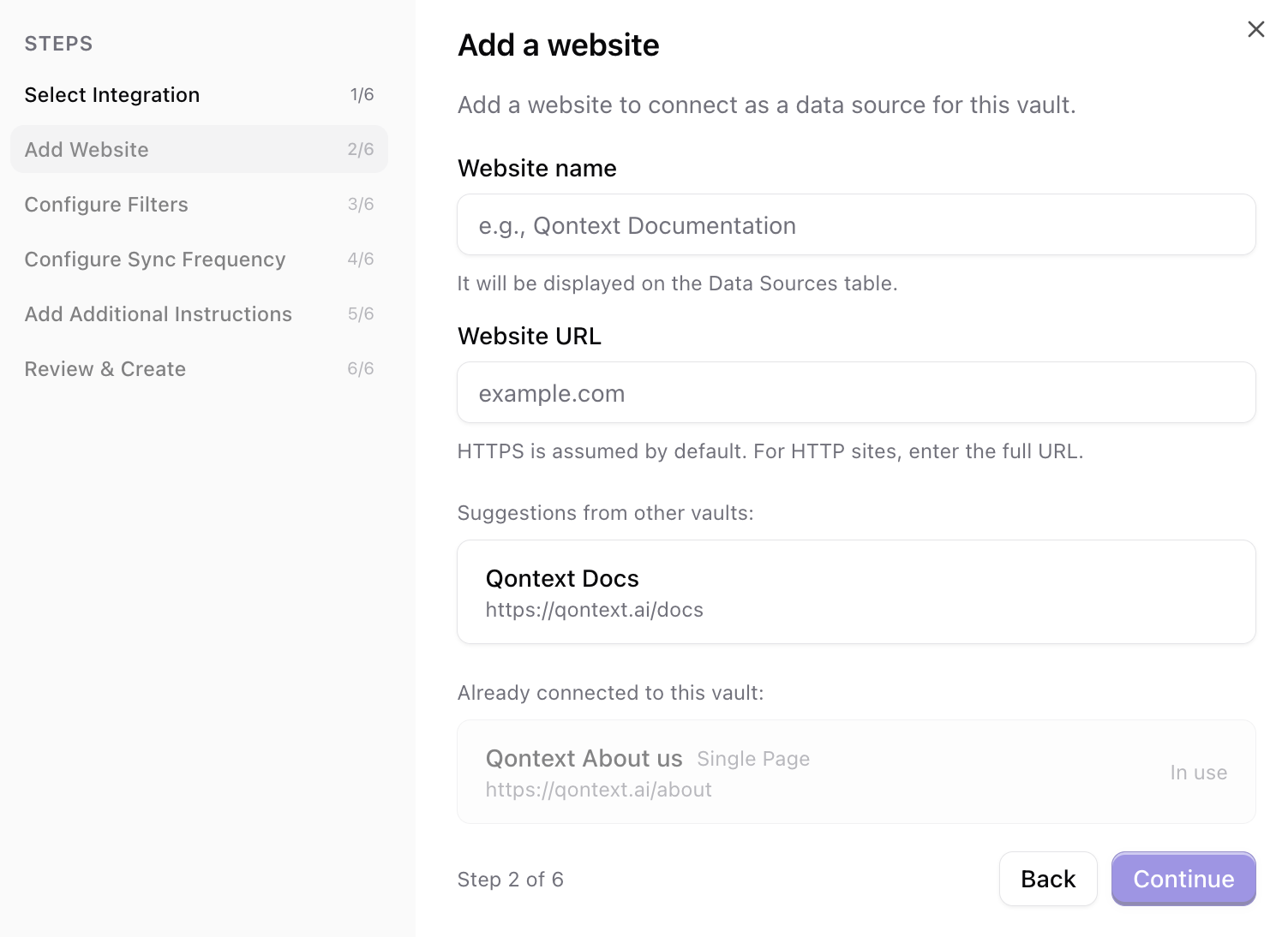 Add a website URL and name