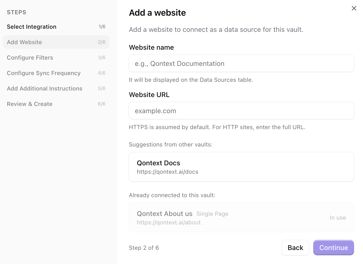 Add a website URL and name