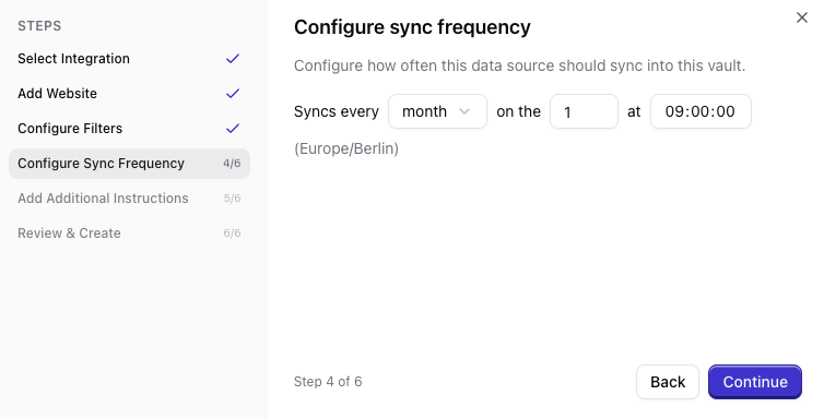 Sync frequency settings