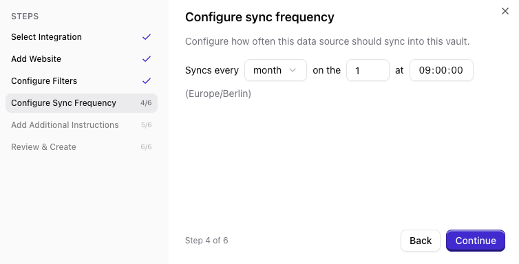 Sync frequency settings