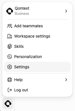 Qontext Chat GPT Settings Qontext Chat GPT Settings