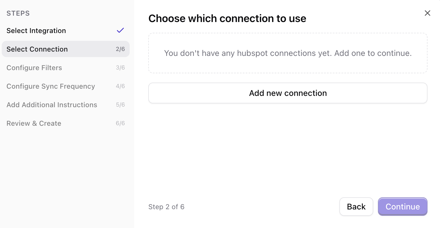 Choose an existing connection or create a new one