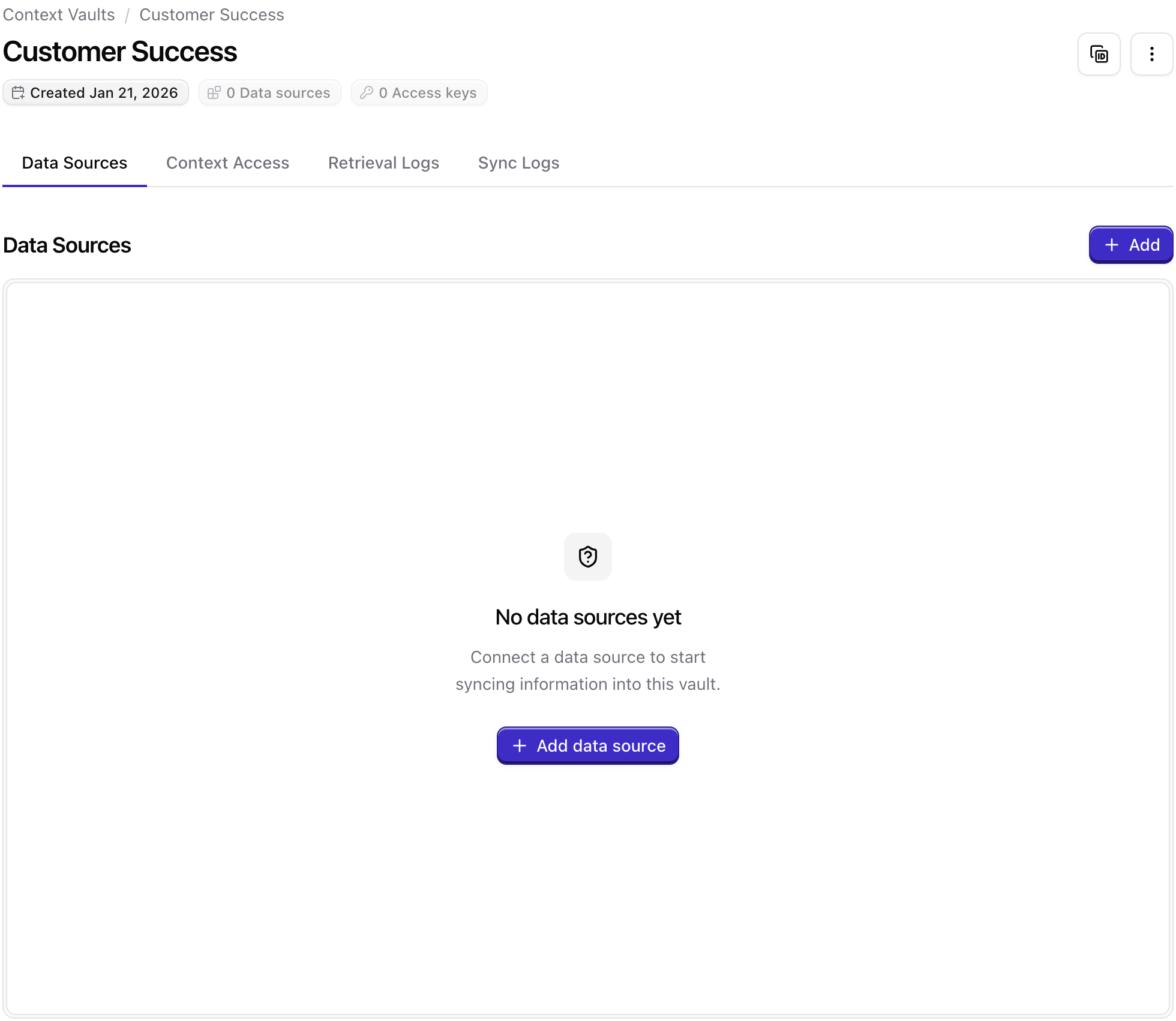 Data Sources tab in a Qontext vault