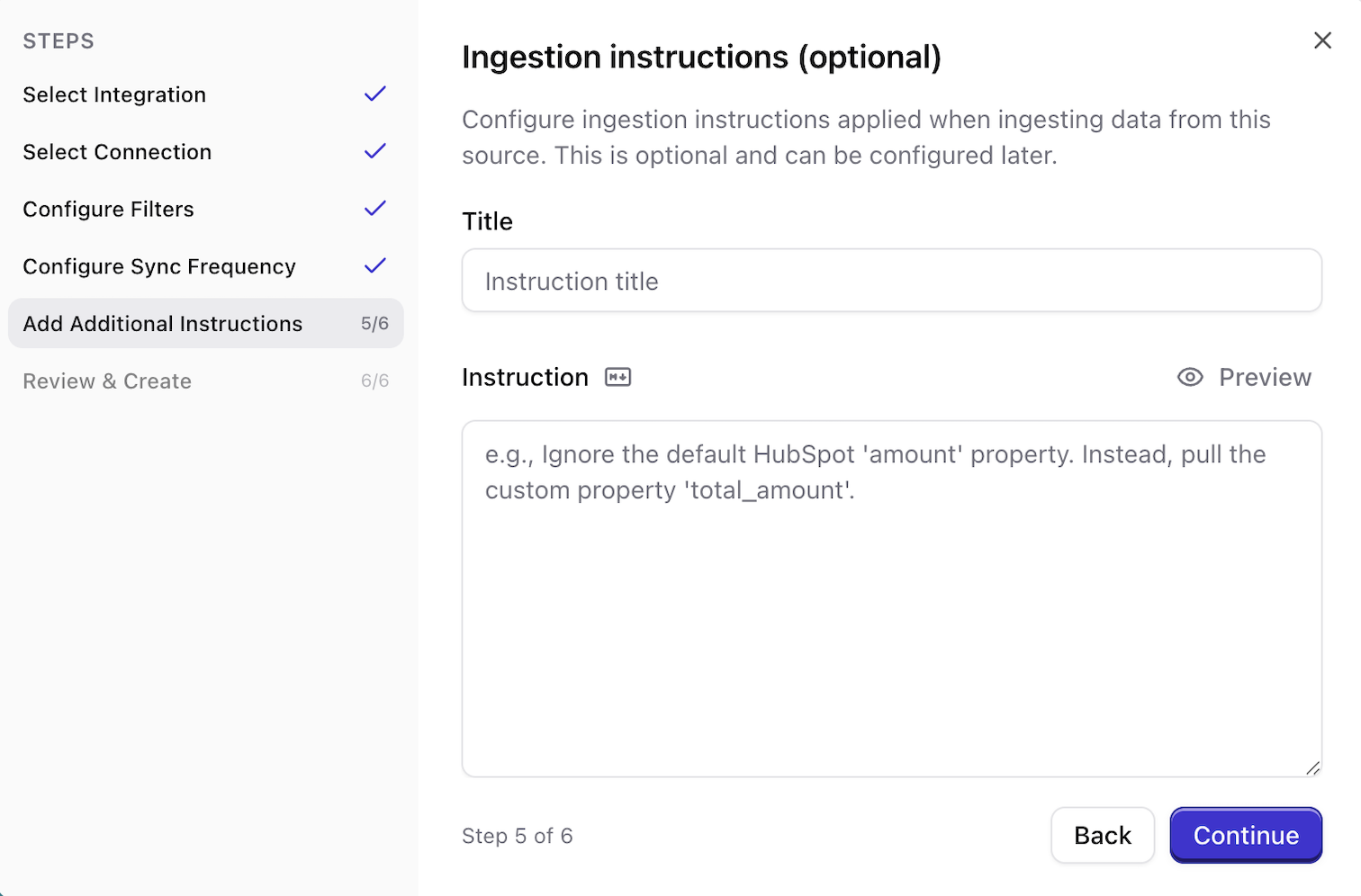 Ingestion instructions field