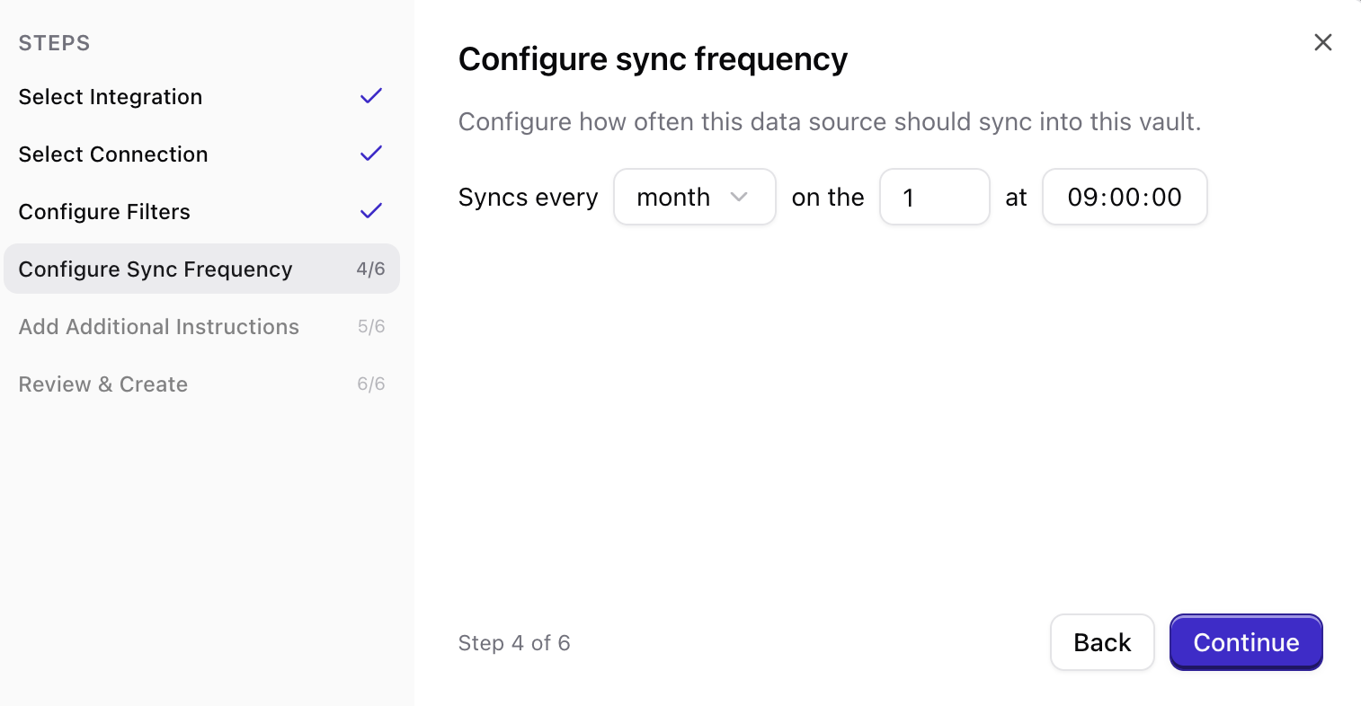 Sync frequency settings