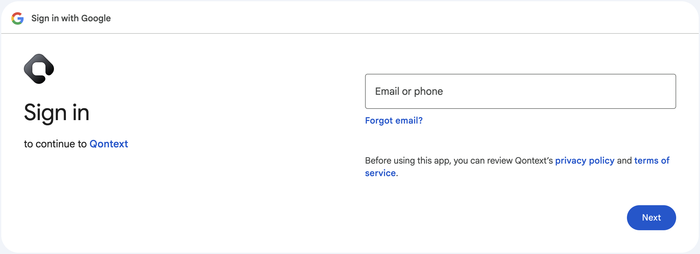 Google account selection screen
