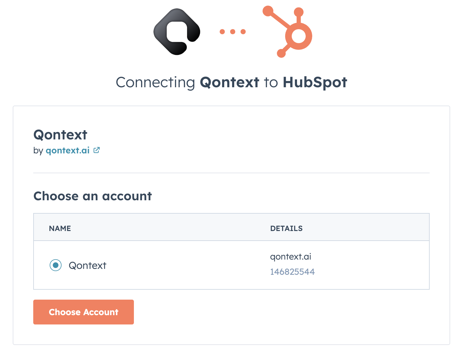Select which HubSpot account (portal) to connect