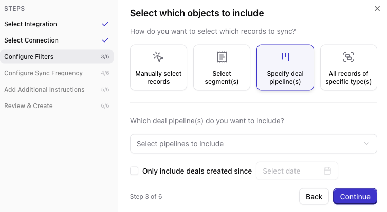Select one or more deal pipelines