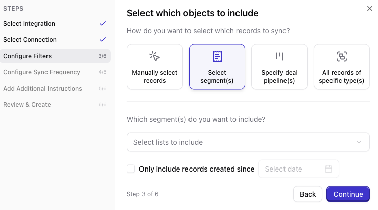 Choose HubSpot lists or segments