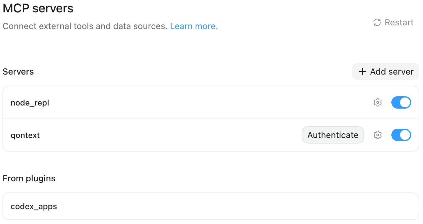 Qontext Codex Authenticate Qontext Codex Authenticate