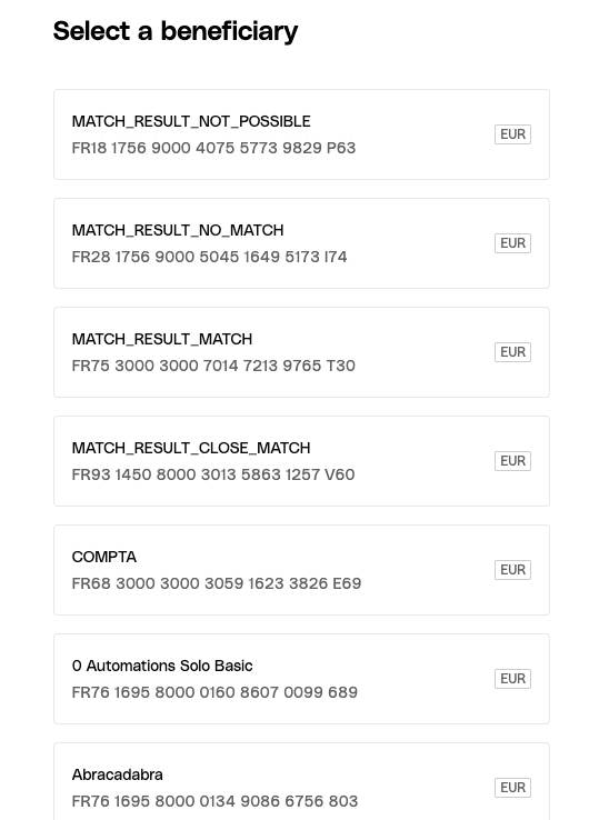 Transfer creation
beneficiary selection
page