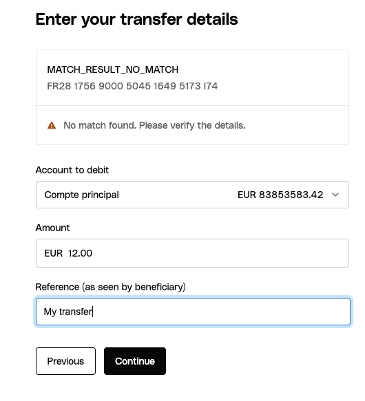 Transfer creation details
page