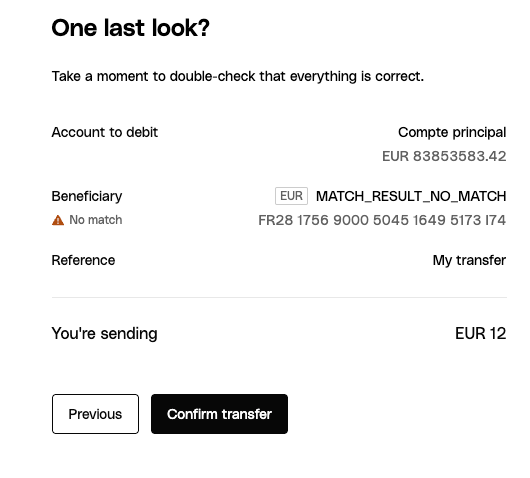 Transfer creation summary
page