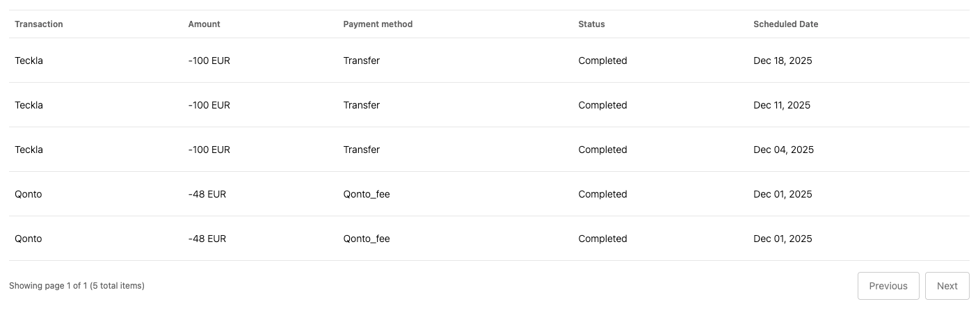 transaction list default style