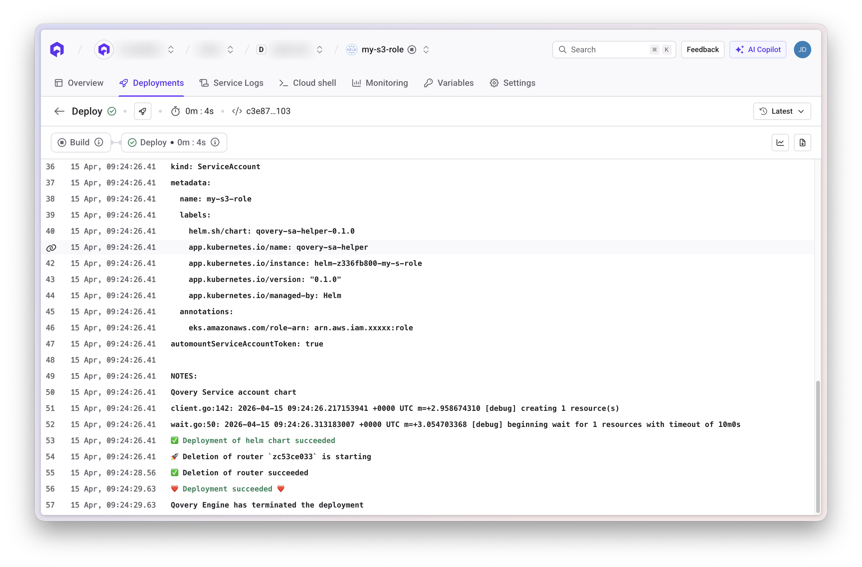 Service account creation logs