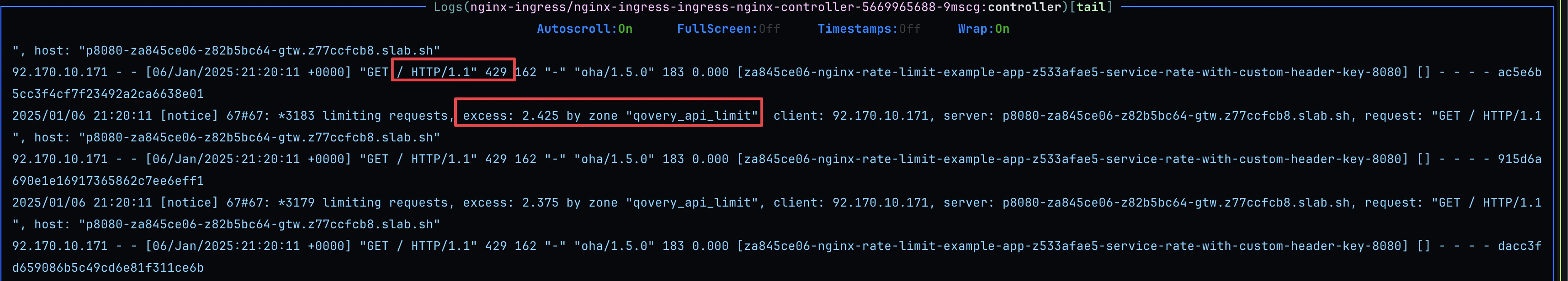 HTTP 429 response logs