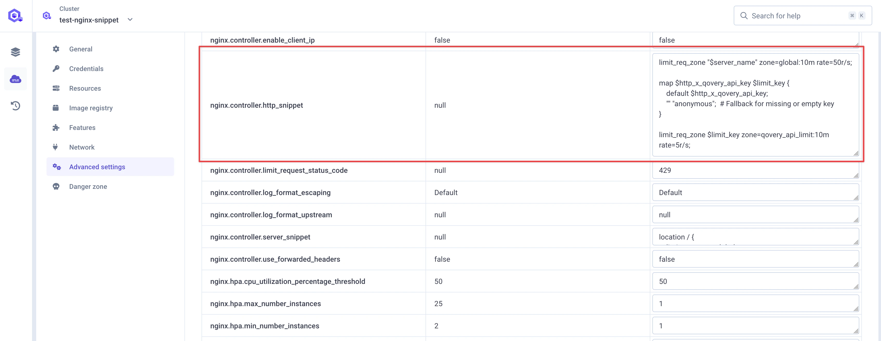 Custom header rate limit declaration