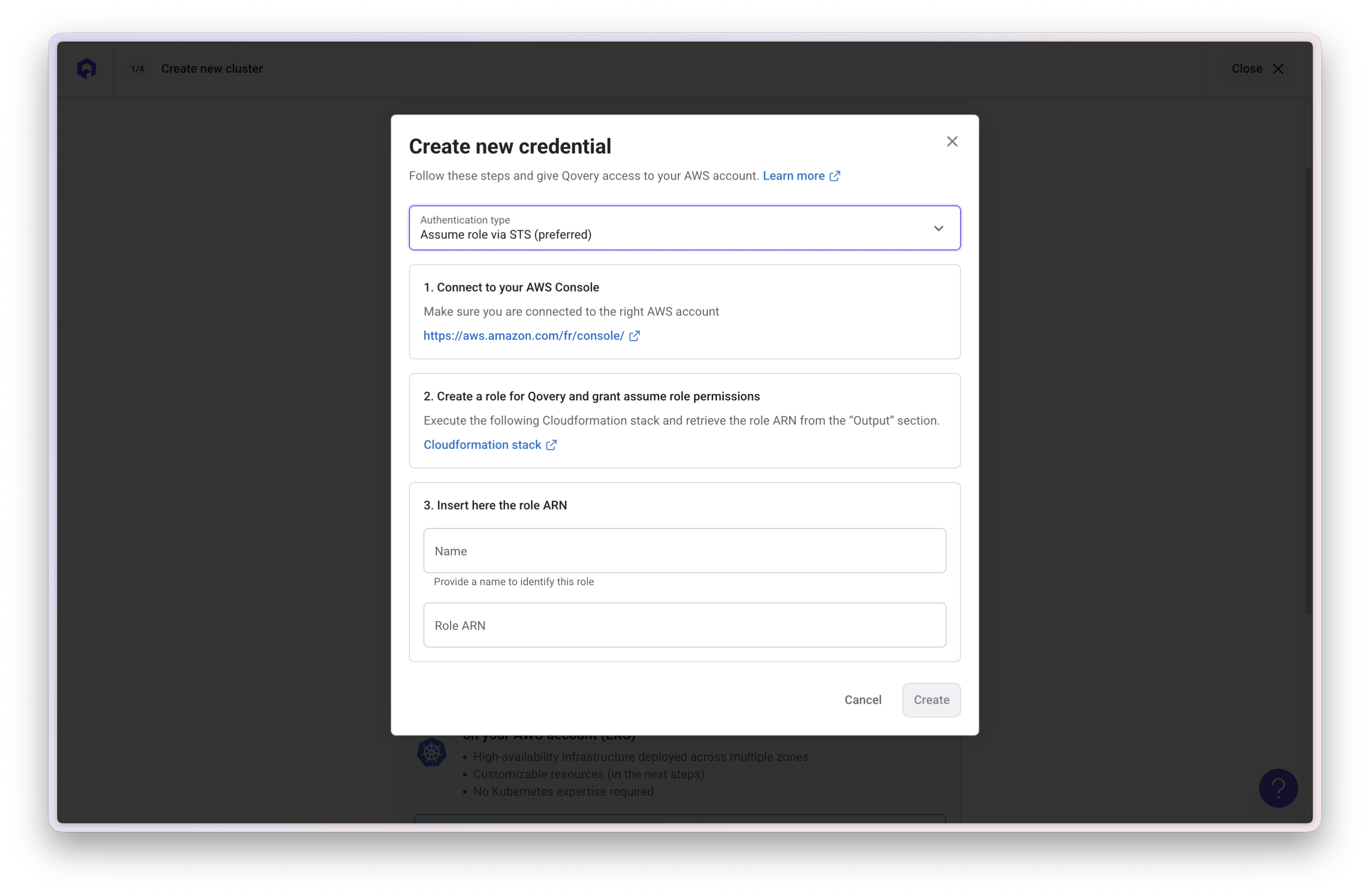 Enter Role ARN in Qovery Console